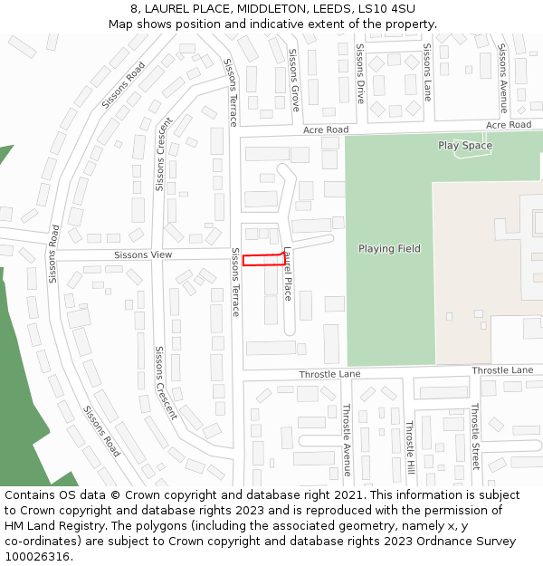 8, LAUREL PLACE, MIDDLETON, LEEDS, LS10 4SU: Location map and indicative extent of plot