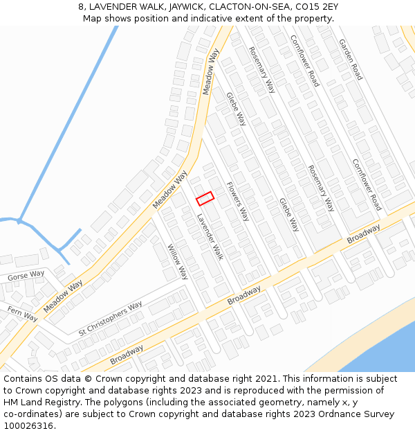 8, LAVENDER WALK, JAYWICK, CLACTON-ON-SEA, CO15 2EY: Location map and indicative extent of plot