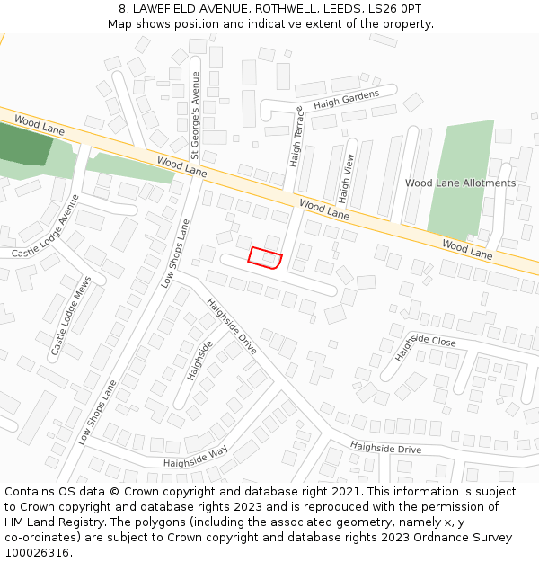 8, LAWEFIELD AVENUE, ROTHWELL, LEEDS, LS26 0PT: Location map and indicative extent of plot
