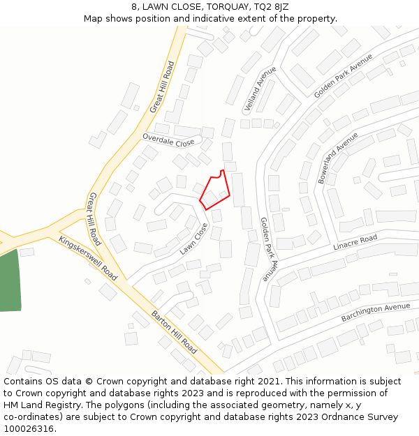 8, LAWN CLOSE, TORQUAY, TQ2 8JZ: Location map and indicative extent of plot