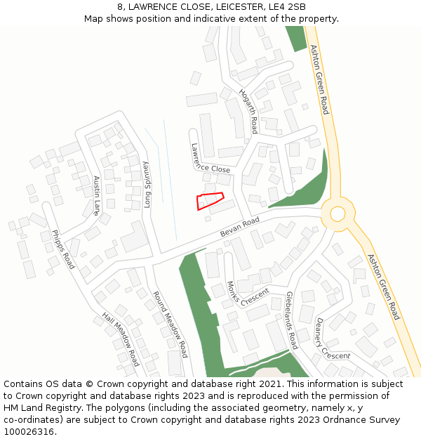 8, LAWRENCE CLOSE, LEICESTER, LE4 2SB: Location map and indicative extent of plot