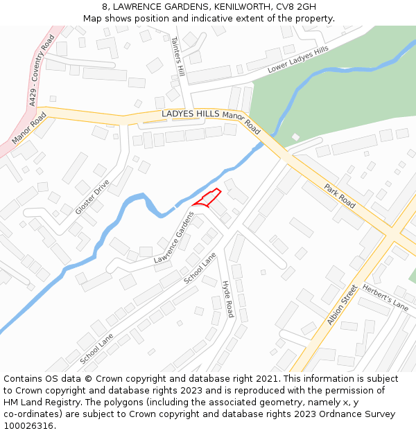 8, LAWRENCE GARDENS, KENILWORTH, CV8 2GH: Location map and indicative extent of plot