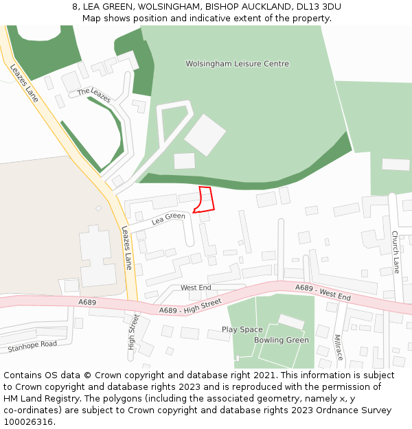 8, LEA GREEN, WOLSINGHAM, BISHOP AUCKLAND, DL13 3DU: Location map and indicative extent of plot