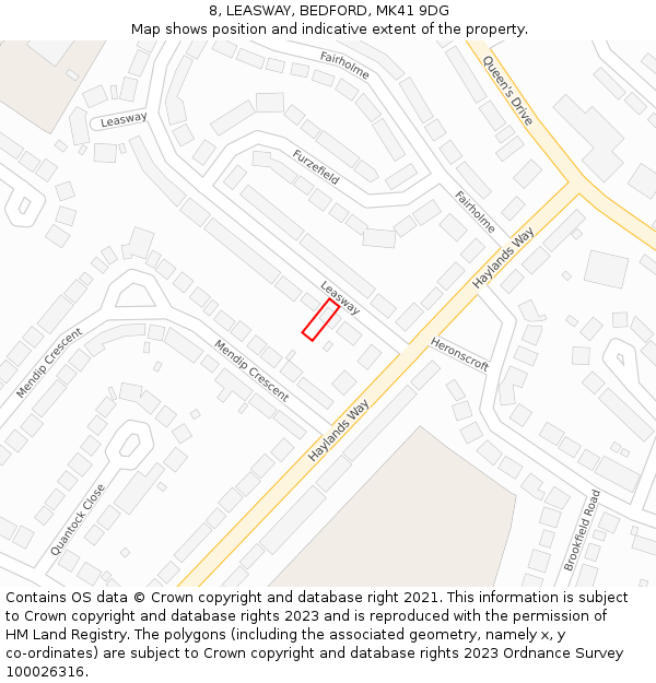8, LEASWAY, BEDFORD, MK41 9DG: Location map and indicative extent of plot