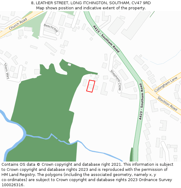 8, LEATHER STREET, LONG ITCHINGTON, SOUTHAM, CV47 9RD: Location map and indicative extent of plot