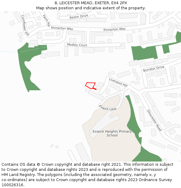 8, LEICESTER MEAD, EXETER, EX4 2PX: Location map and indicative extent of plot