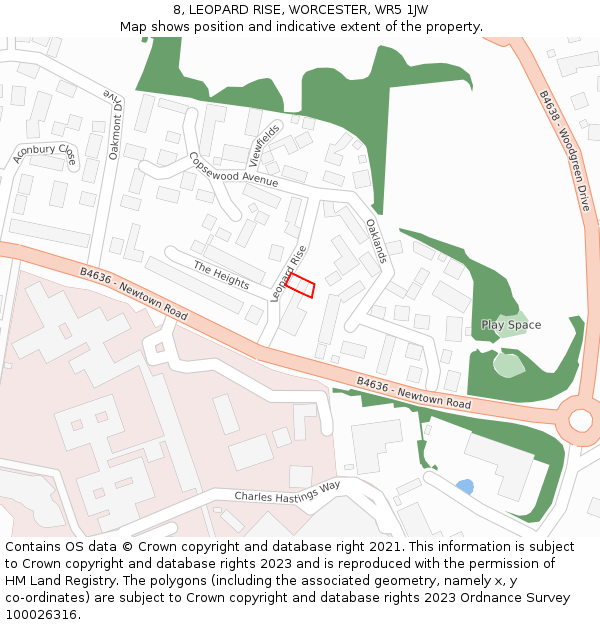 8, LEOPARD RISE, WORCESTER, WR5 1JW: Location map and indicative extent of plot