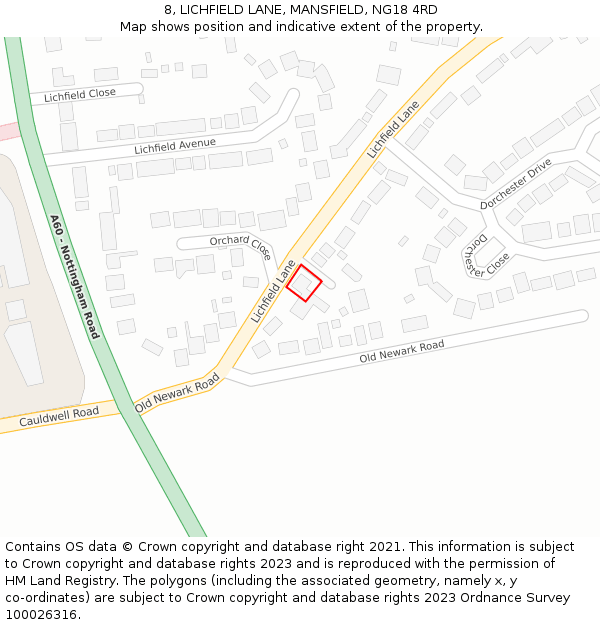 8, LICHFIELD LANE, MANSFIELD, NG18 4RD: Location map and indicative extent of plot