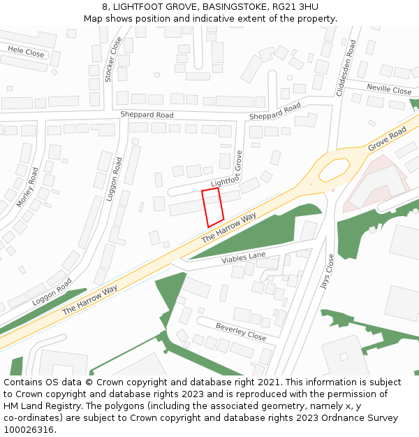8, LIGHTFOOT GROVE, BASINGSTOKE, RG21 3HU: Location map and indicative extent of plot