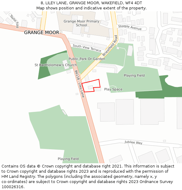 8, LILEY LANE, GRANGE MOOR, WAKEFIELD, WF4 4DT: Location map and indicative extent of plot
