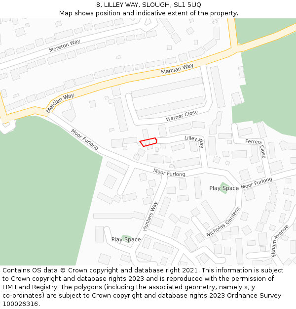 8, LILLEY WAY, SLOUGH, SL1 5UQ: Location map and indicative extent of plot