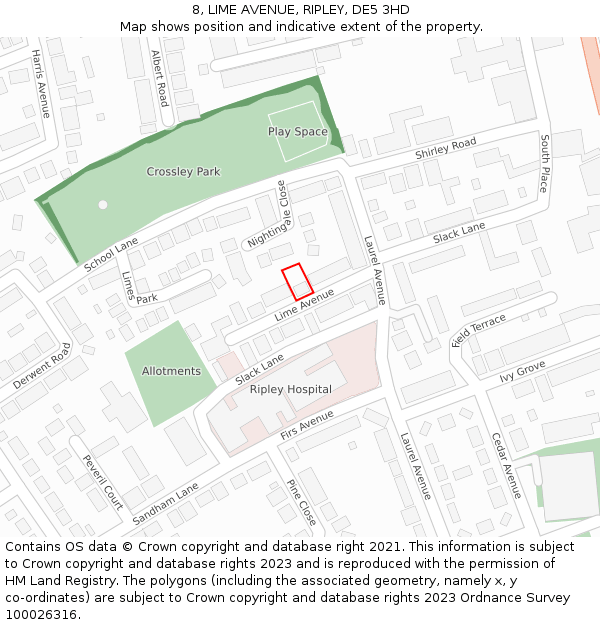 8, LIME AVENUE, RIPLEY, DE5 3HD: Location map and indicative extent of plot
