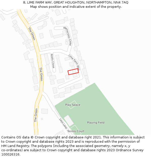 8, LIME FARM WAY, GREAT HOUGHTON, NORTHAMPTON, NN4 7AQ: Location map and indicative extent of plot