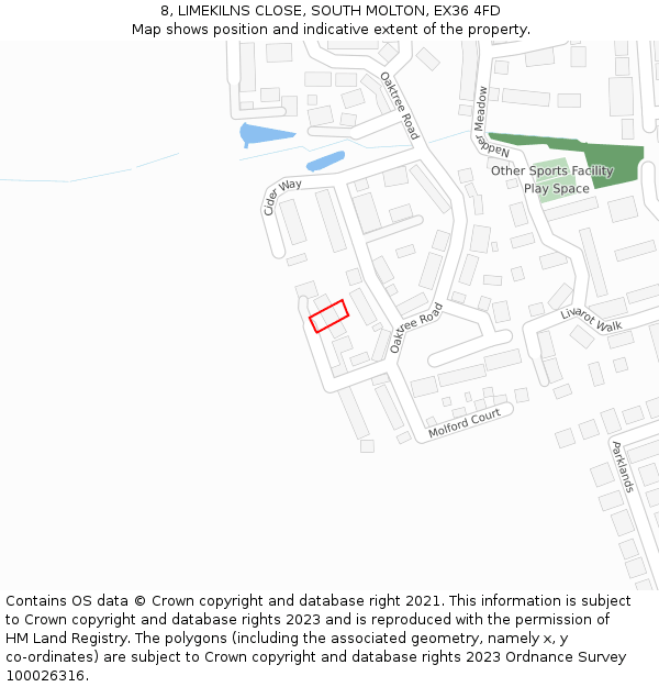 8, LIMEKILNS CLOSE, SOUTH MOLTON, EX36 4FD: Location map and indicative extent of plot