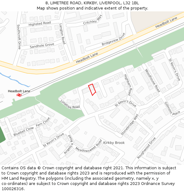 8, LIMETREE ROAD, KIRKBY, LIVERPOOL, L32 1BL: Location map and indicative extent of plot