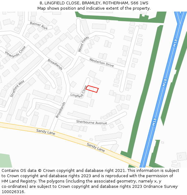 8, LINGFIELD CLOSE, BRAMLEY, ROTHERHAM, S66 1WS: Location map and indicative extent of plot