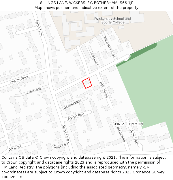 8, LINGS LANE, WICKERSLEY, ROTHERHAM, S66 1JP: Location map and indicative extent of plot