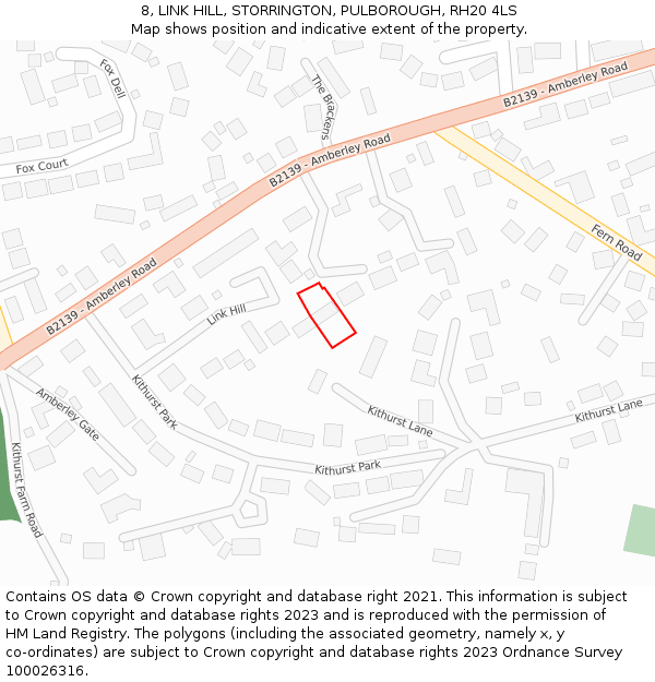 8, LINK HILL, STORRINGTON, PULBOROUGH, RH20 4LS: Location map and indicative extent of plot