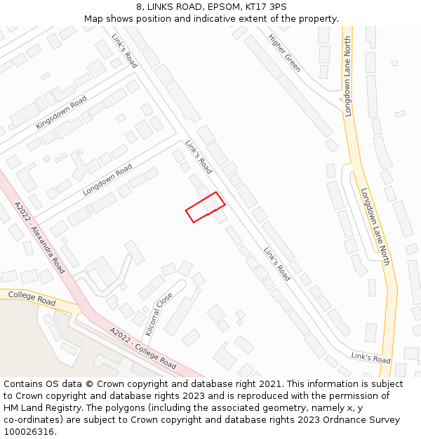 8, LINKS ROAD, EPSOM, KT17 3PS: Location map and indicative extent of plot