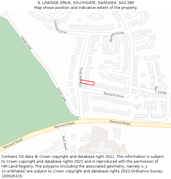 8, LINKSIDE DRIVE, SOUTHGATE, SWANSEA, SA3 2BP: Location map and indicative extent of plot