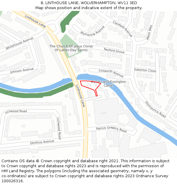 8, LINTHOUSE LANE, WOLVERHAMPTON, WV11 3ED: Location map and indicative extent of plot