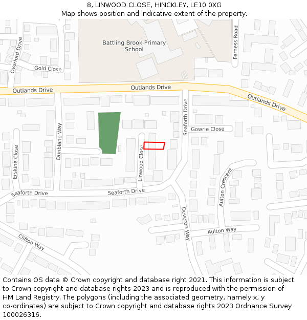 8, LINWOOD CLOSE, HINCKLEY, LE10 0XG: Location map and indicative extent of plot