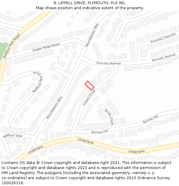 8, LIPPELL DRIVE, PLYMOUTH, PL9 9EL: Location map and indicative extent of plot