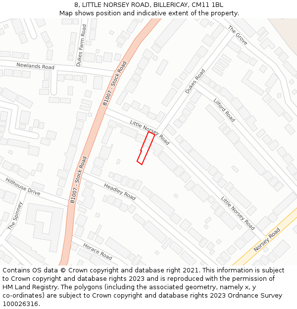 8, LITTLE NORSEY ROAD, BILLERICAY, CM11 1BL: Location map and indicative extent of plot