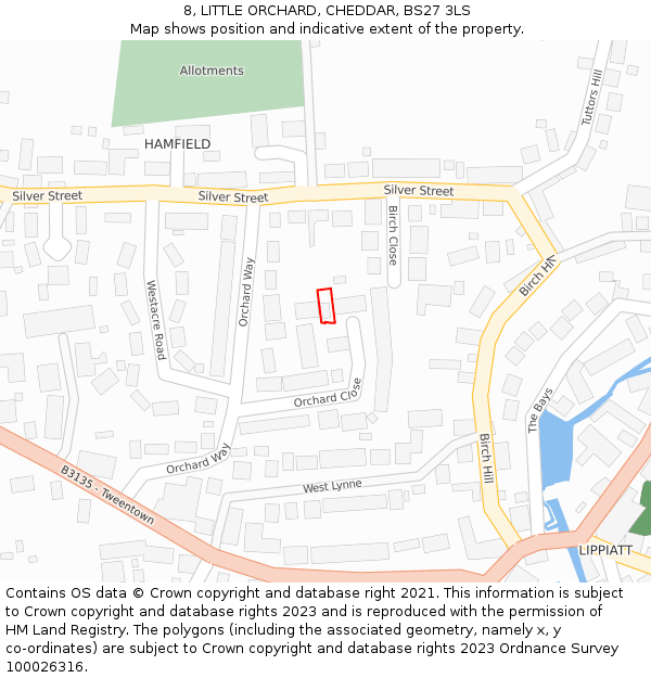 8, LITTLE ORCHARD, CHEDDAR, BS27 3LS: Location map and indicative extent of plot