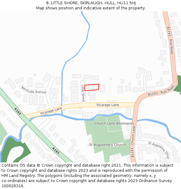 8, LITTLE SHORE, SKIRLAUGH, HULL, HU11 5HJ: Location map and indicative extent of plot