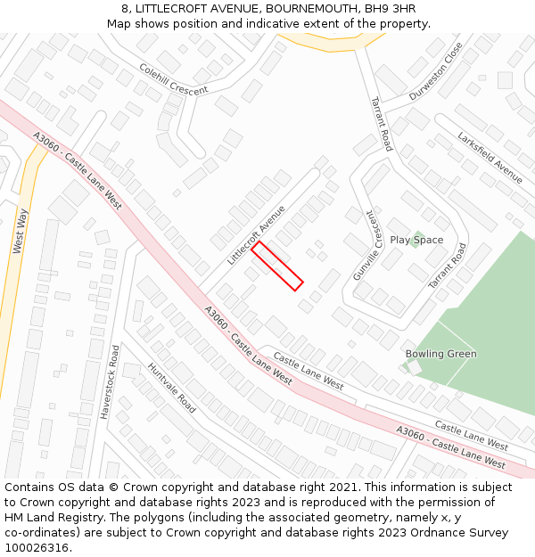 8, LITTLECROFT AVENUE, BOURNEMOUTH, BH9 3HR: Location map and indicative extent of plot