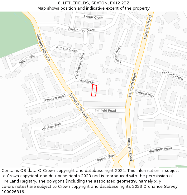 8, LITTLEFIELDS, SEATON, EX12 2BZ: Location map and indicative extent of plot