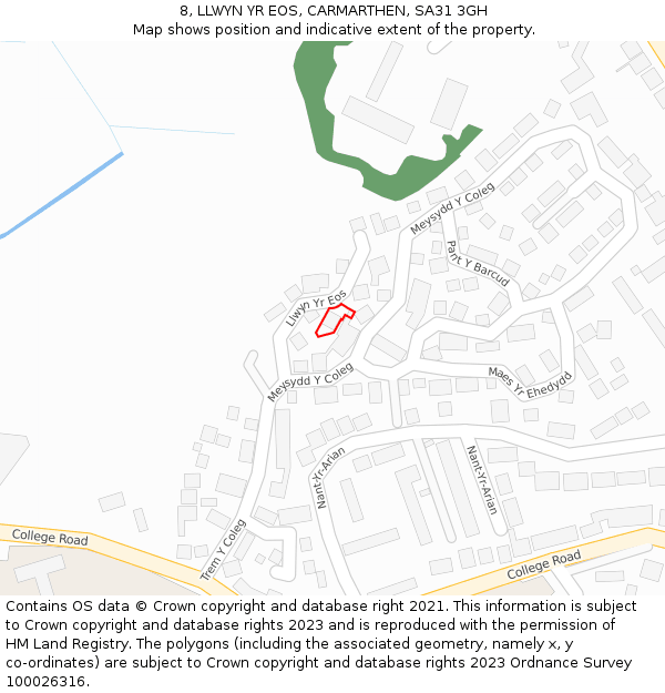 8, LLWYN YR EOS, CARMARTHEN, SA31 3GH: Location map and indicative extent of plot