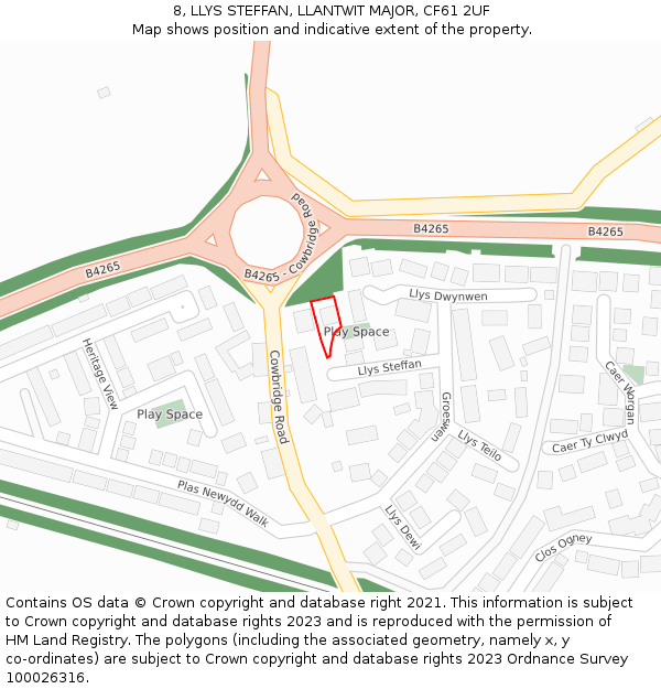 8, LLYS STEFFAN, LLANTWIT MAJOR, CF61 2UF: Location map and indicative extent of plot