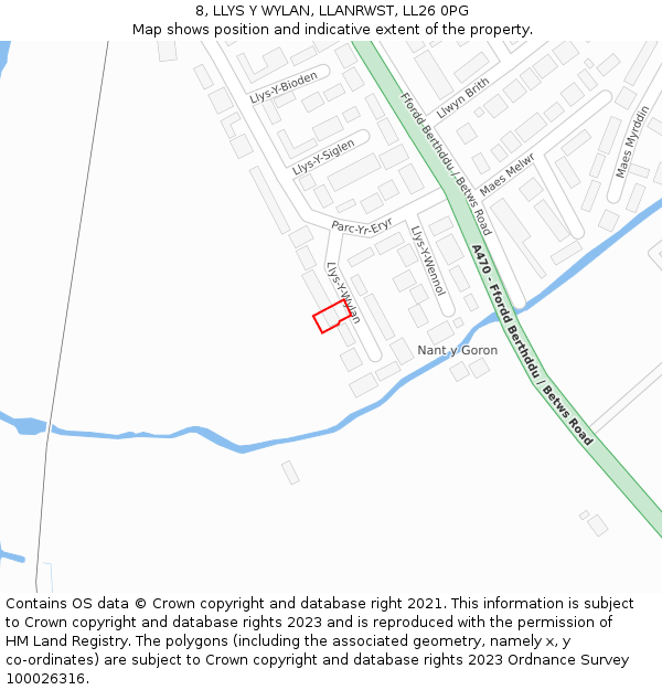 8, LLYS Y WYLAN, LLANRWST, LL26 0PG: Location map and indicative extent of plot