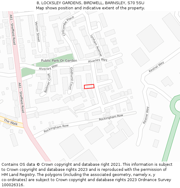8, LOCKSLEY GARDENS, BIRDWELL, BARNSLEY, S70 5SU: Location map and indicative extent of plot