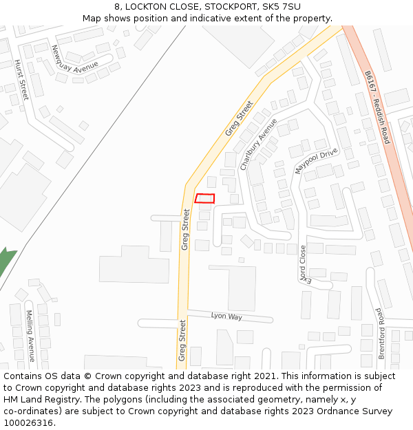 8, LOCKTON CLOSE, STOCKPORT, SK5 7SU: Location map and indicative extent of plot