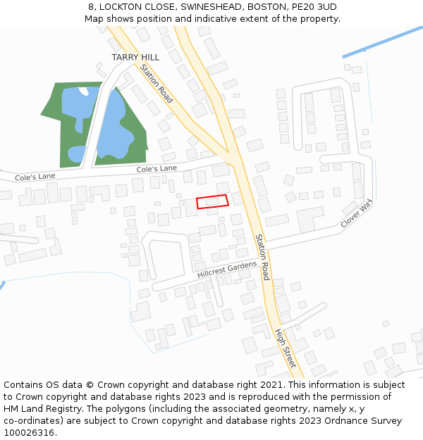 8, LOCKTON CLOSE, SWINESHEAD, BOSTON, PE20 3UD: Location map and indicative extent of plot