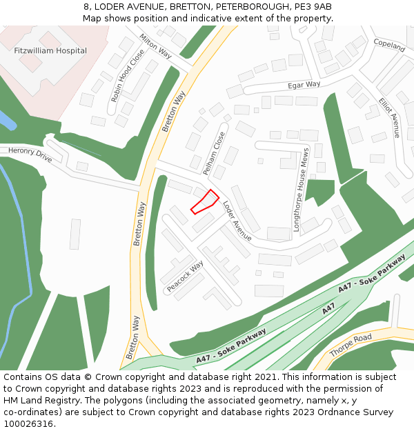 8, LODER AVENUE, BRETTON, PETERBOROUGH, PE3 9AB: Location map and indicative extent of plot