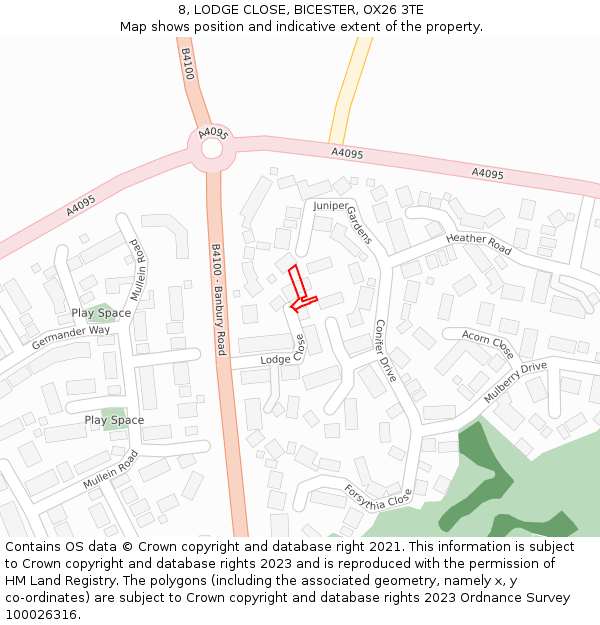 8, LODGE CLOSE, BICESTER, OX26 3TE: Location map and indicative extent of plot