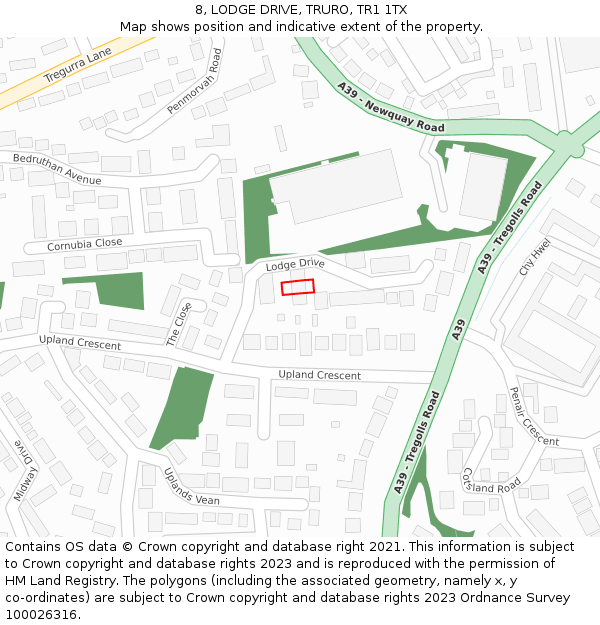 8, LODGE DRIVE, TRURO, TR1 1TX: Location map and indicative extent of plot