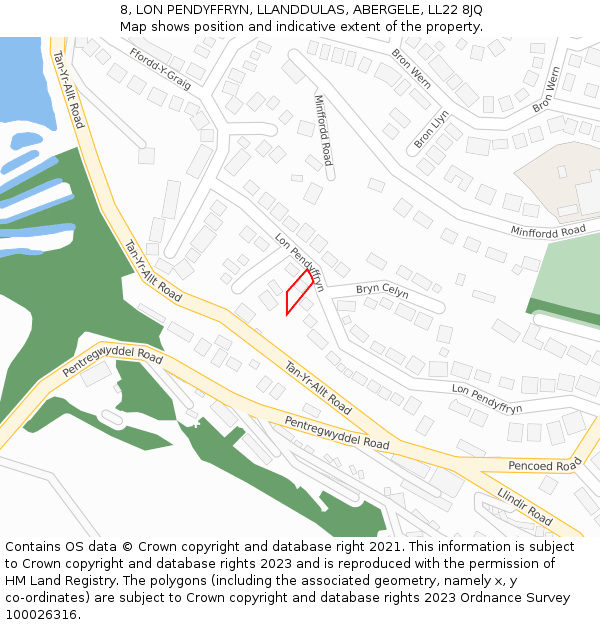 8, LON PENDYFFRYN, LLANDDULAS, ABERGELE, LL22 8JQ: Location map and indicative extent of plot