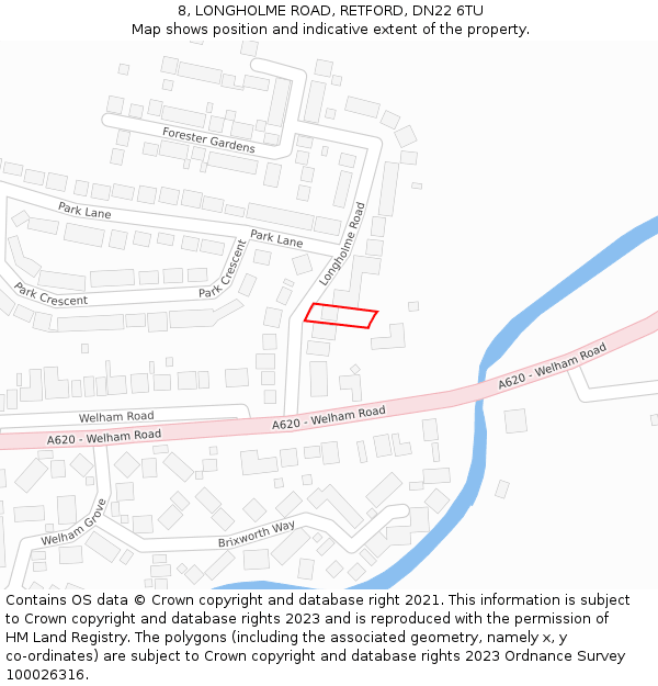 8, LONGHOLME ROAD, RETFORD, DN22 6TU: Location map and indicative extent of plot