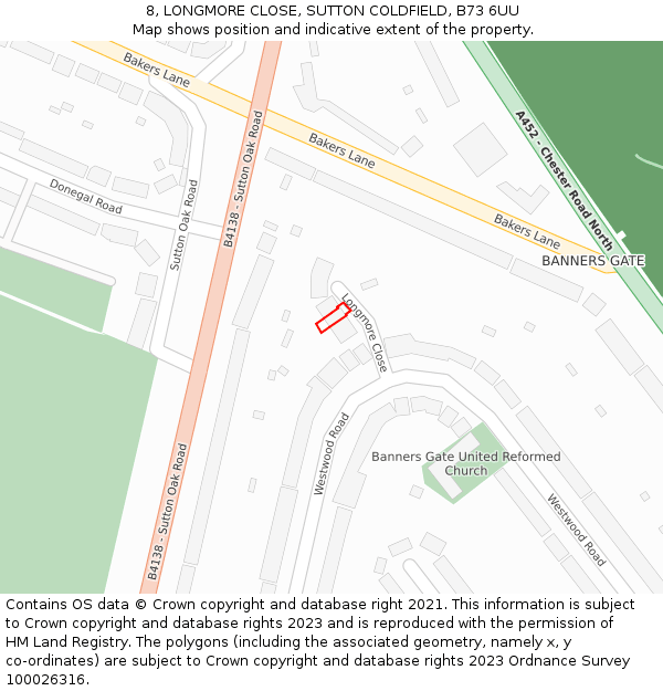 8, LONGMORE CLOSE, SUTTON COLDFIELD, B73 6UU: Location map and indicative extent of plot