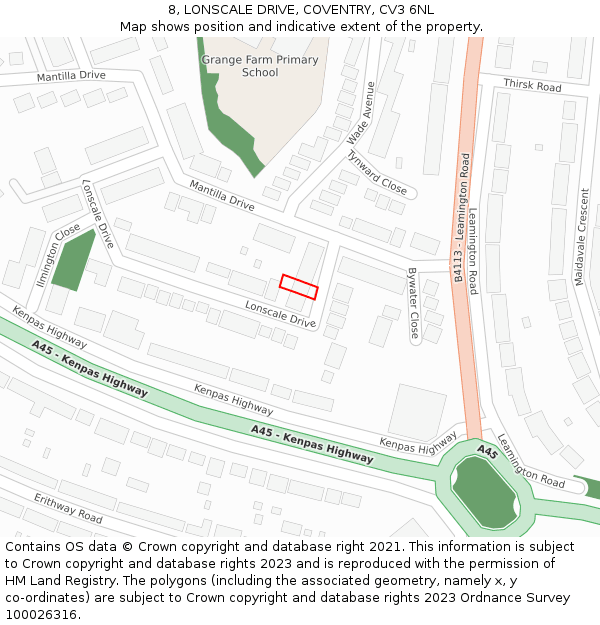 8, LONSCALE DRIVE, COVENTRY, CV3 6NL: Location map and indicative extent of plot