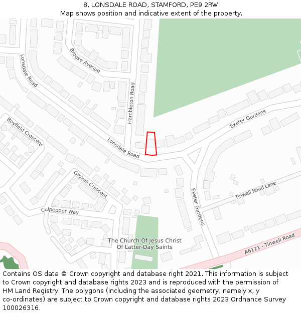 8, LONSDALE ROAD, STAMFORD, PE9 2RW: Location map and indicative extent of plot