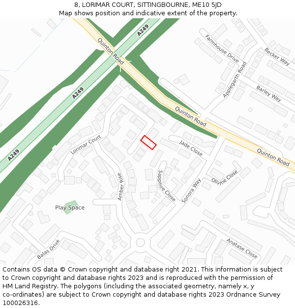 8, LORIMAR COURT, SITTINGBOURNE, ME10 5JD: Location map and indicative extent of plot