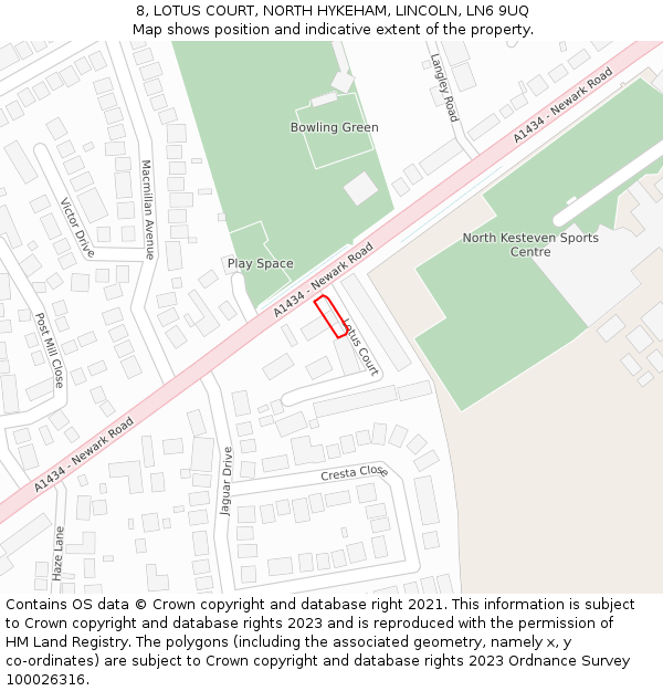 8, LOTUS COURT, NORTH HYKEHAM, LINCOLN, LN6 9UQ: Location map and indicative extent of plot