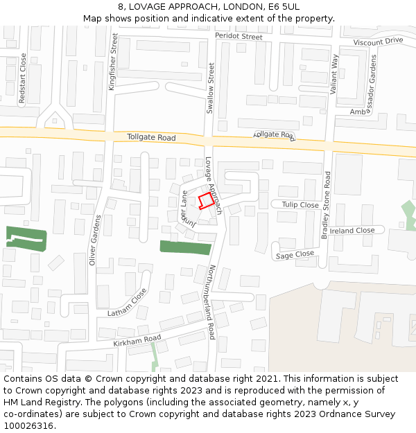8, LOVAGE APPROACH, LONDON, E6 5UL: Location map and indicative extent of plot