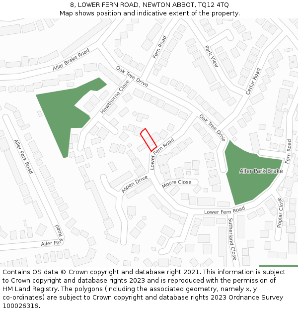 8, LOWER FERN ROAD, NEWTON ABBOT, TQ12 4TQ: Location map and indicative extent of plot